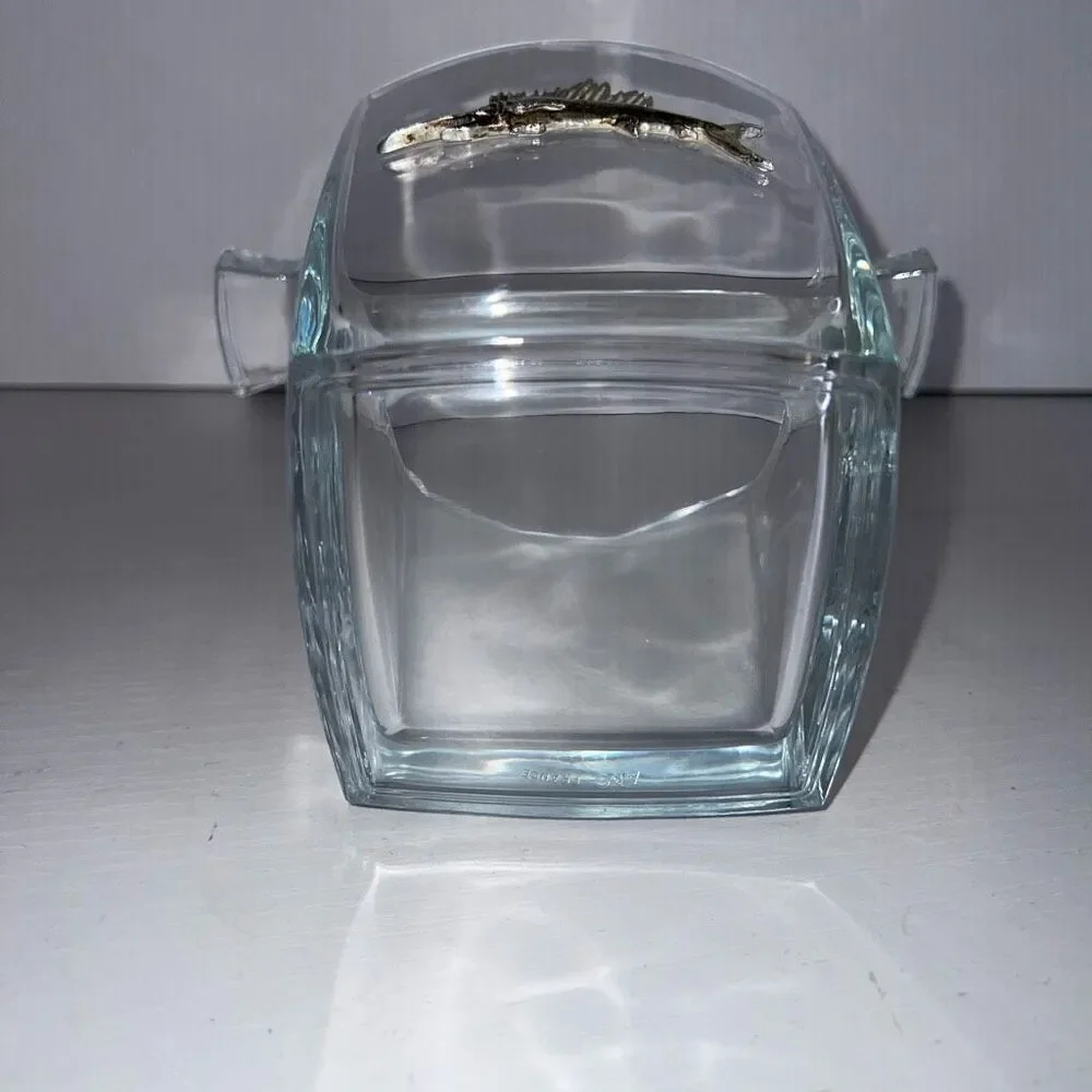 Vintage Maurice Milleur Clear Ice Bucket With Silver Plate Marlin Classic Beach